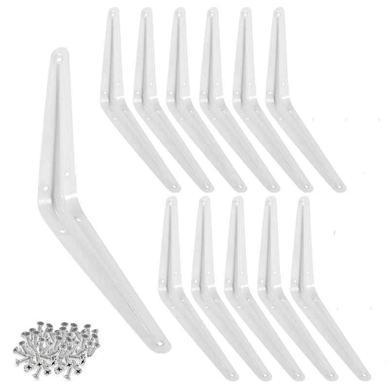 WideskallÂ® Metal 6" x 8" inch Wall Corner Angle Shelving Shelf Brackets, White, Pack of 12 - Image 1